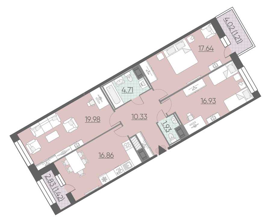 Трехкомнатная квартира в : площадь 91.01 м2 , этаж: 3 – купить в Санкт-Петербурге